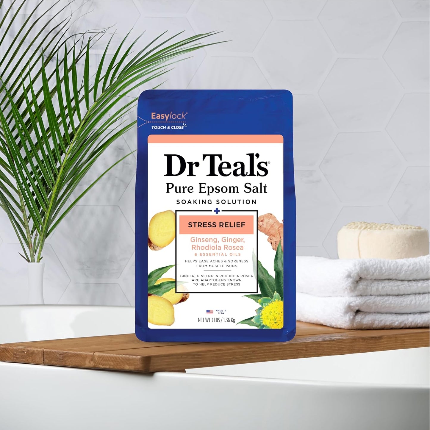 Dr Teal's Epsom Salt Magnesium Soak, Stress Relief with Essential Oils, 3 lbs