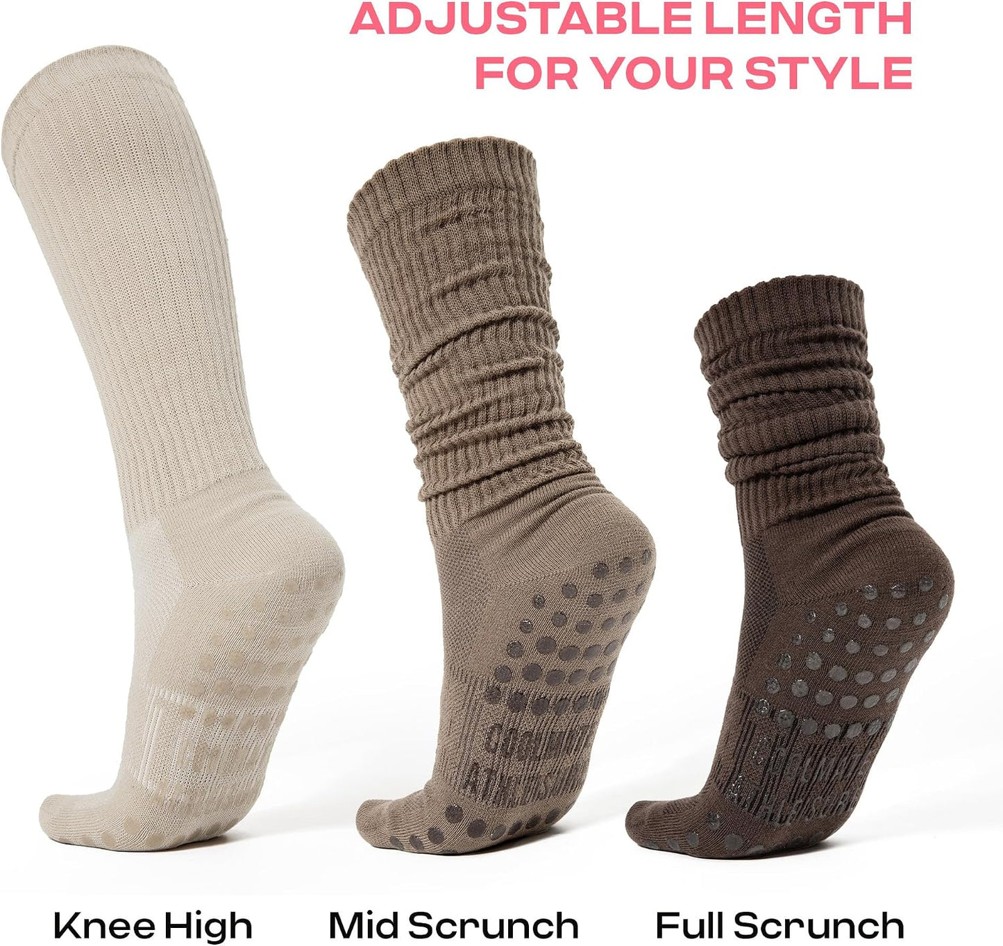 COOLMATE Pilates Socks with Grips for Women, Yoga Socks, Crew Non Slip Women for Barre, Pilates Gifts for Women - Colors A