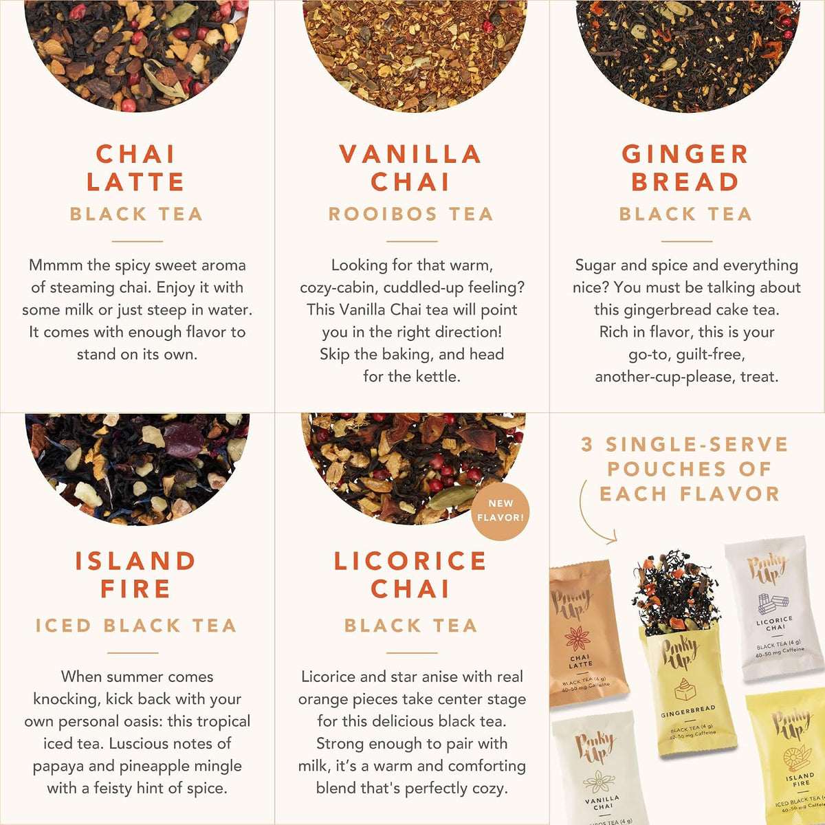 Pinky Up Loose Leaf Tea Sampler Set - Calorie Free Single Serving Loose Leaf Herbal Tea Variety Gift Pack, 15 Pouches
