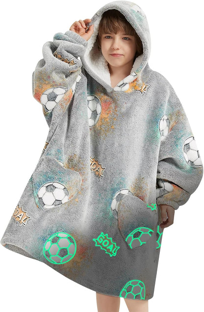 Fiosnow Glow in the Dark Unicorn Blanket Hoodies for Kids 6-13YR Oversize Wearable Blanket Hoodies for Boys Girls Teens