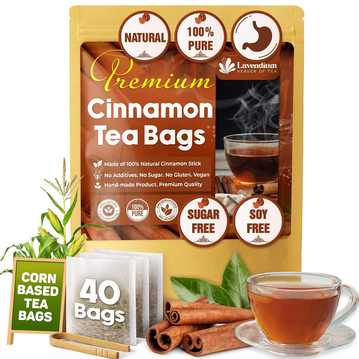Lavendium Ceylon Cinnamon Tea Bags, Cinnamon Tea, Caffeine-Free