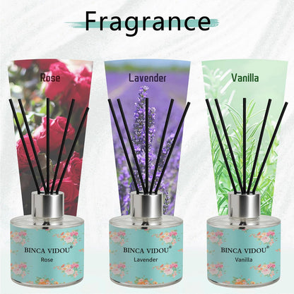 Reed Diffuser Set, Binca Vidou Lavender & Vanilla Natural Scent Oil Diffusers with Sticks for Home Office Bathroom Aromatherapy Decor 1.69oz x 2