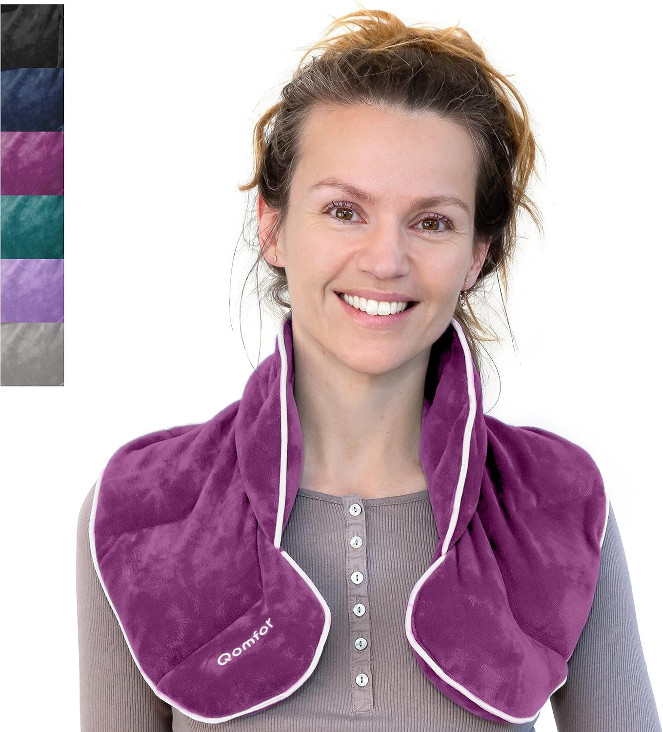 Qomfor Microwave Heating Pad for Neck and Shoulders - Soothing Weighted Neck Wrap Microwavable - Neck Warmer for Stress Relief and Pain Relief - Lavender Aromatherapy - Gift for Women (Purple)
