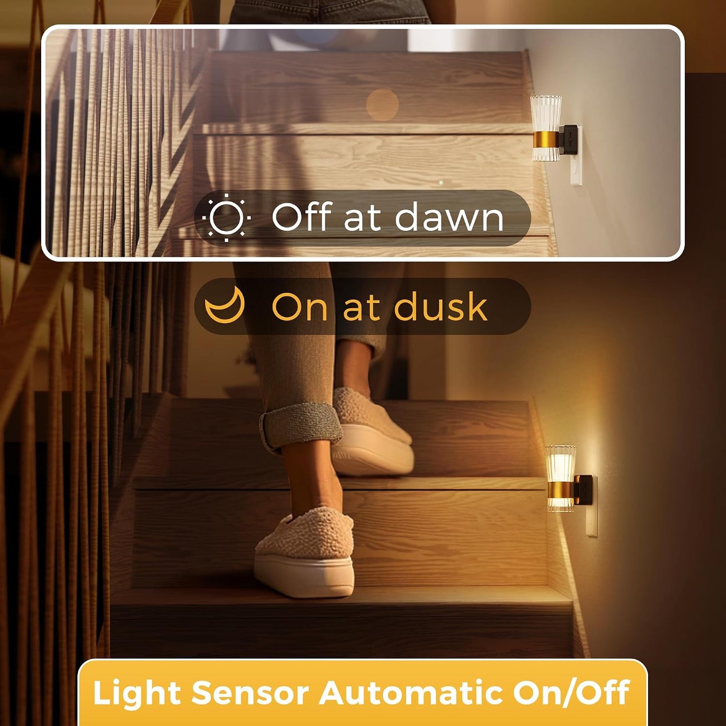 L LOHAS LED Night Lights Plug into wall, Amber Night Light with Adjustable Brightness, Plug in NightLight with Auto Light Sensor, Wall Sconce-Style Design Night Light for Bathroom,Hallway, 2 Pack