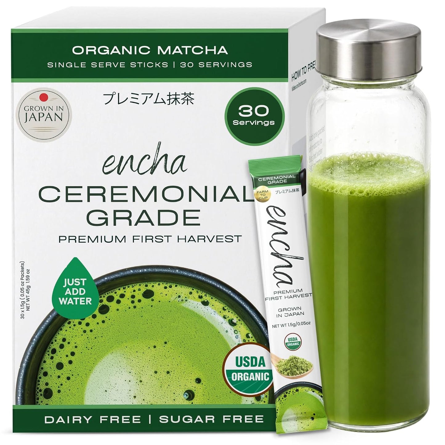 Encha Matcha - Latte Grade Matcha Powder - Unsweetened, First Harvest, Organic Green Tea Powder From Uji, Japan (60g / 2.12 Ounce) Premium for Latte, Smoothie - Caffeine, L-Theanine