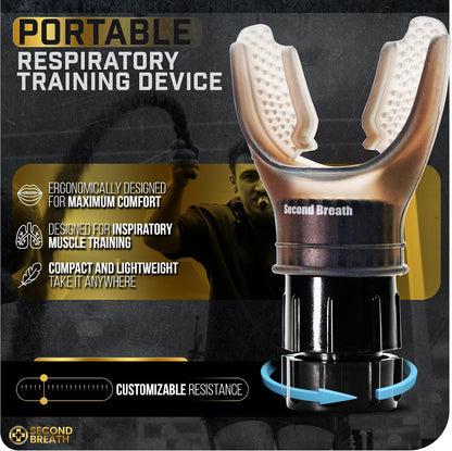 Second Breath Respiratory Trainer | Made with High Grade Silicone | Premium Lung Exerciser in Four Exotic Colors | Breathe Easier with Stronger Lungs | Portable & Easy to Clean (Black)