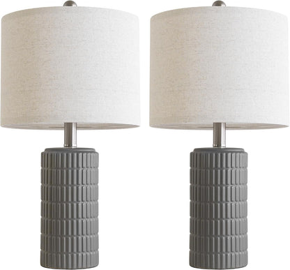PoKat 20.75" Small Modern Ceramic Table Lamps Set of 2 for Bedroom, White Bedside Lamps for Night Stands, Farmhouse Desk Home Decor Gift Nightstand Table Lamps for Living Room End Table Beige