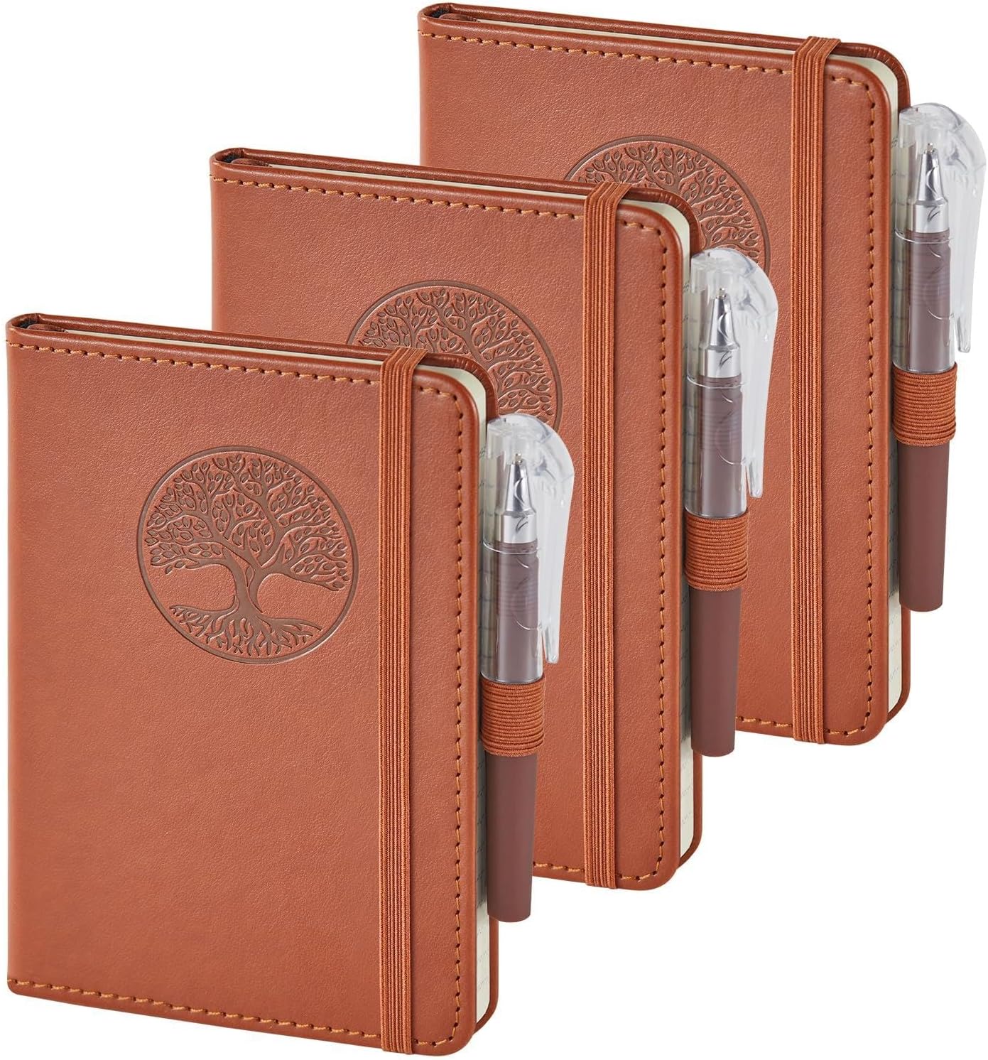 NIRMIRO (3 Pack) Pocket Notebook Small Journal with Pen, 3.7" x 5.7", A6 Mini Notebook for Women Men Work Writing, Hardcover Small Pocket Notepad with 100Gsm Premium Thick Lined Paper, Black Leather