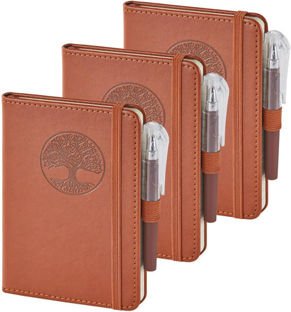 NIRMIRO (3 Pack) Pocket Notebook Small Journal with Pen, 3.7" x 5.7", A6 Mini Notebook for Women Men Work Writing, Hardcover Small Pocket Notepad with 100Gsm Premium Thick Lined Paper, Black Leather