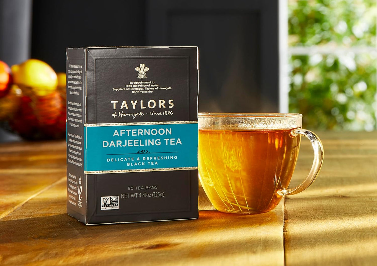Taylors of Harrogate Afternoon Darjeeling, Black Tea, Pillow Bags 50 Count, Delicate, Sweet & Floral, Caffeinated, Enjoy Hot or Iced, 50 Teabags (Pack of 2)