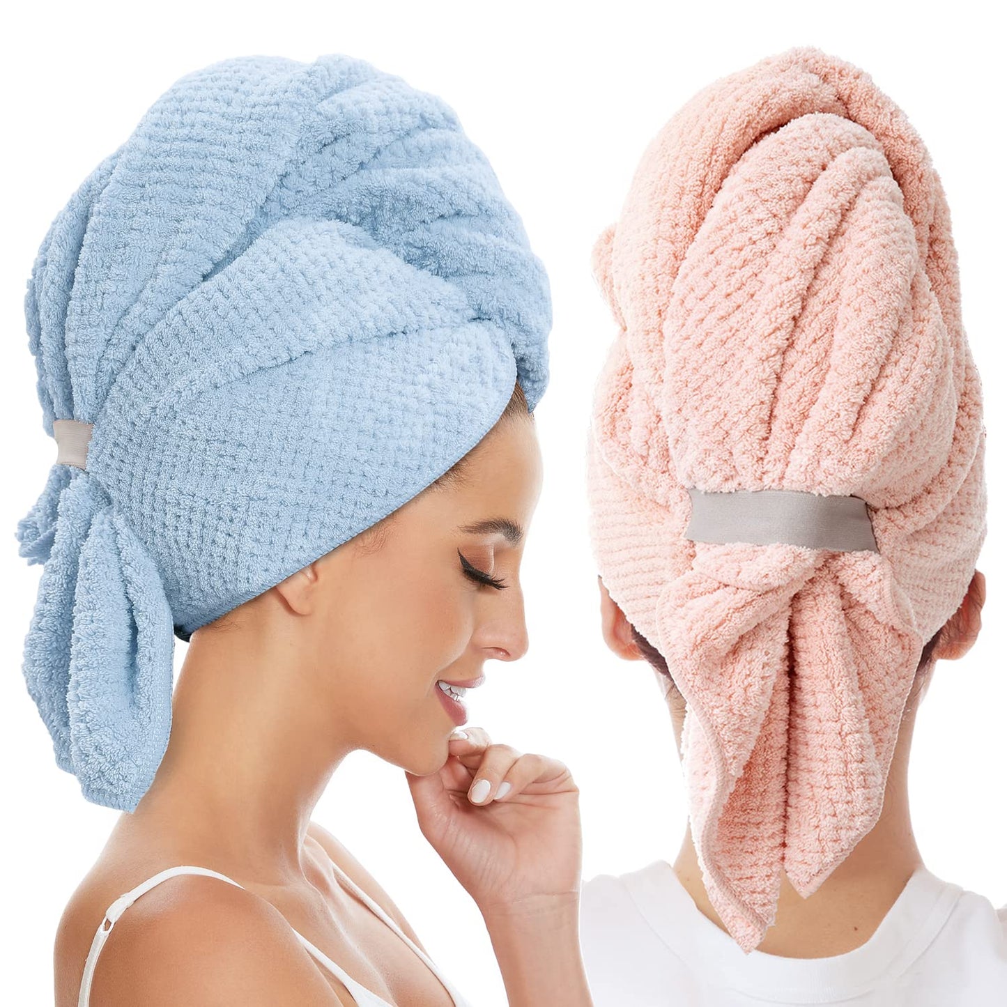 Large Microfiber Hair Towel Wrap for Women, Anti Frizz Drying Towel, Fast Dry Turban Wet Hair, Long, Thick, Curly Super Absorbent Soft Towels - White