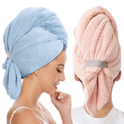 Large Microfiber Hair Towel Wrap for Women, Anti Frizz Drying Towel, Fast Dry Turban Wet Hair, Long, Thick, Curly Super Absorbent Soft Towels - White