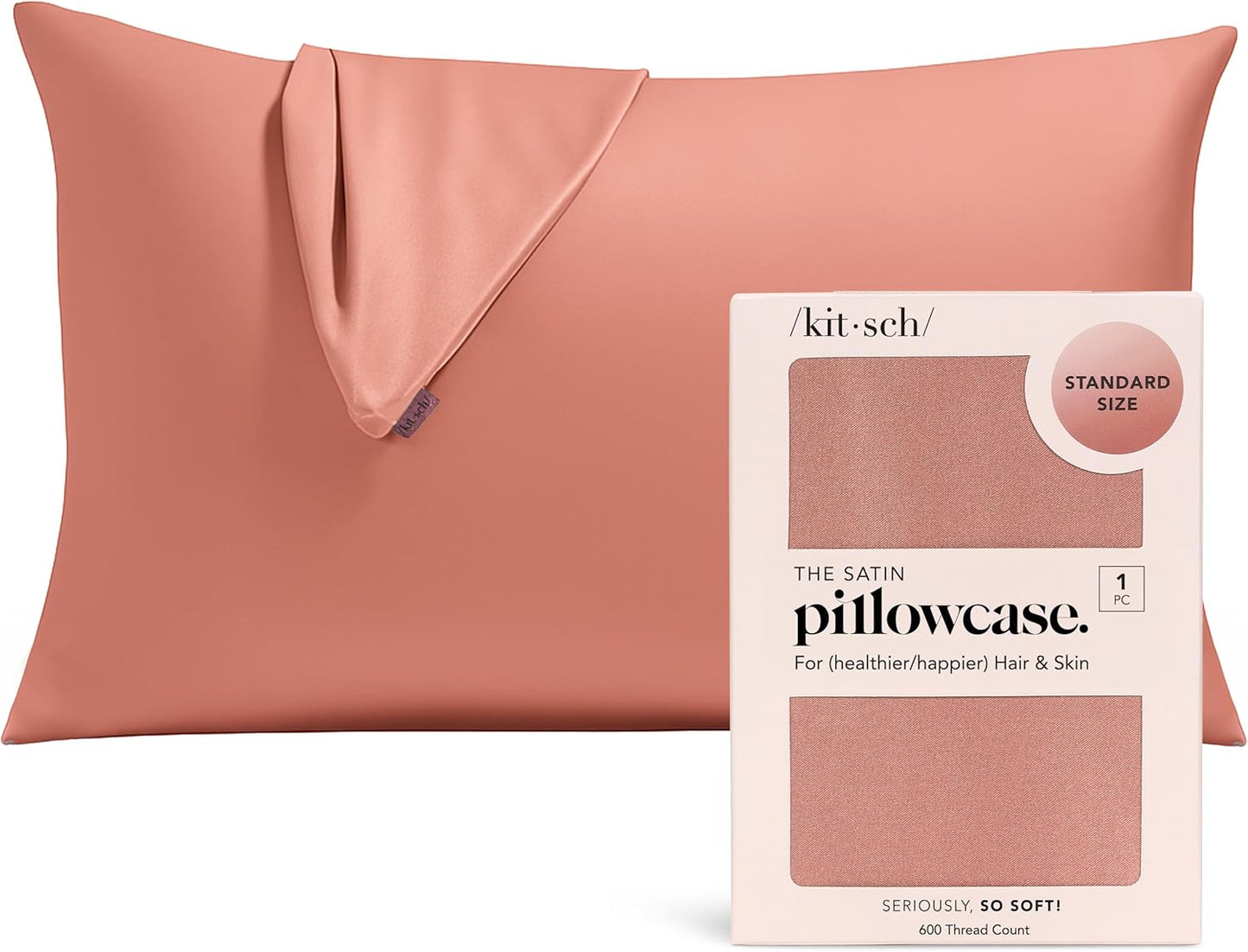 Kitsch Satin Pillowcase with Zipper for Hair & Skin - Softer Than Silk Pillow Cases, Smooth Cooling Satin Pillow Case, Wrinkle-Free, Machine Washable - Pillow Cases Standard Size (19x26) - Blush