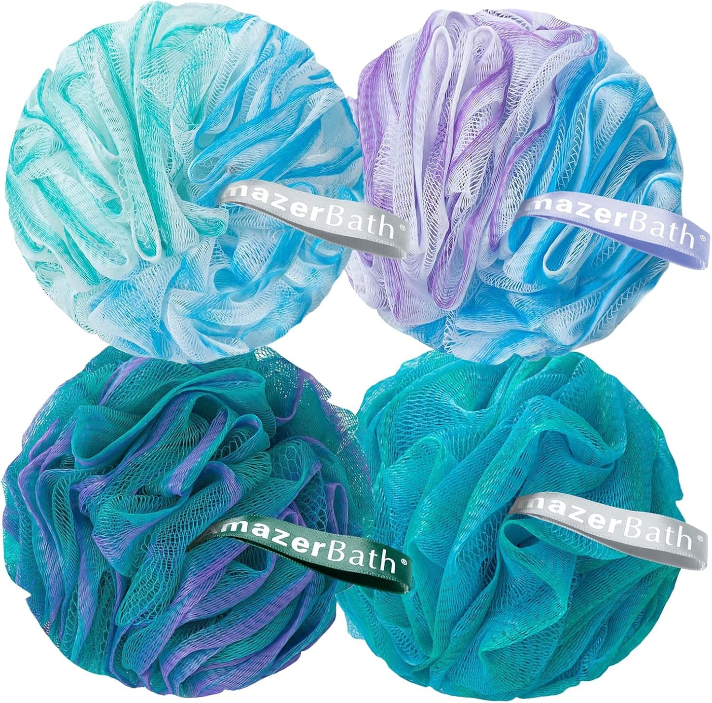 AmazerBath Charcoal Loofah Sponge, Shower Loofah 60g/PCS - Body Scrubber Loofa Set of 4 - Charcoal Blue, Green, Purple & Red, Bath Sponge for Men and Women