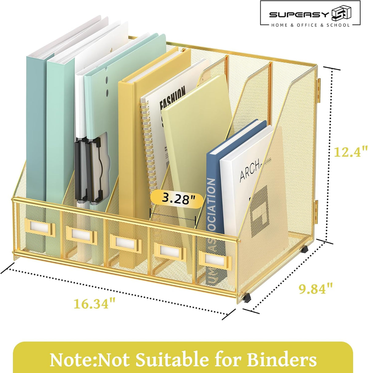 SUPEASY Desk Organizers Metal Desk Magazine File Holder with 5 Vertical Compartments Rack File Organizer for Office Desktop, Classroom, Home Workspace, Black