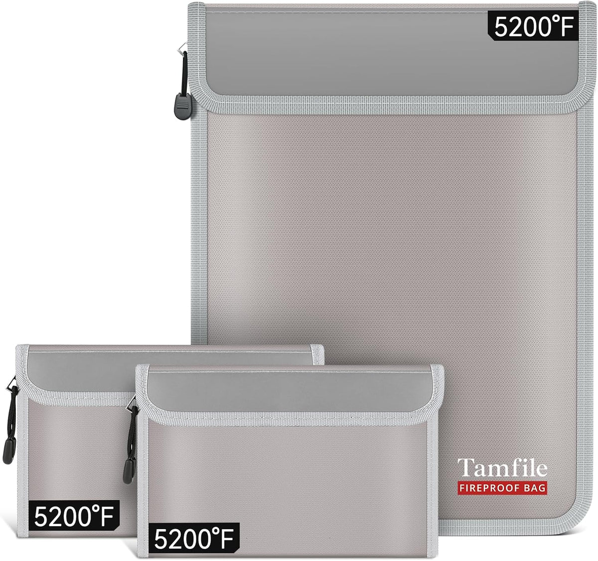 Tamfile Fireproof Document Bag with 2 Pack Fireproof Organizer Travel Bag