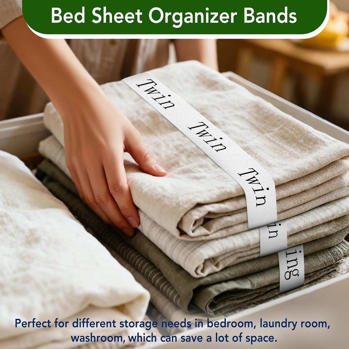 20 Pack Elastic Bed Sheet Organizer Bands with Size Labels，Elastic Bedding Band Labels for Organizing Bed Sheets with Assorted Sizes