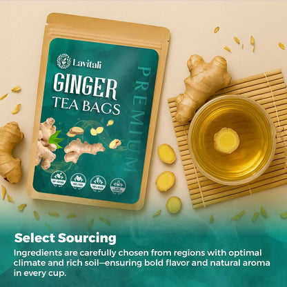 Lavitali, Ginger Tea Bags | 120 bags, 100% Pure Herbal Tea | Caffeine-Free, No Sugar, Eco-Friendly Filter Bags | Daily Natural Botanical, Hot or Iced Herbal Infusion