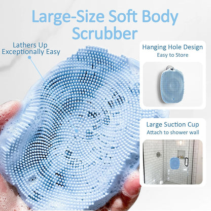 Soft Silicone Body Scrubber, Gentle Like a Hand Exfoliating Your Skin and Build Up Lather Easily, Back Large Suction Cup Easy to Store, Long-Lasting & Deep Clean (Pink)