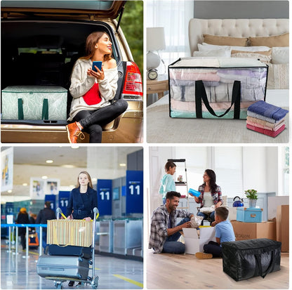 BALEINE Oversized Moving Bags with Reinforced Handles, Heavy-Duty Storage Tote for Clothes, Moving Supplies (Clear)