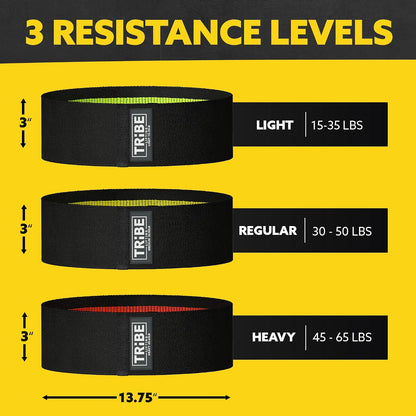 Tribe Lifting Resistance Bands for Working Out - 3 Pack Fabric Workout Bands for Women and Men - Booty Bands for Legs and Glute - Non Slip Exercise Bands Set for Squat Hip Thigh
