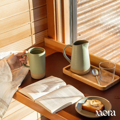 Mora Ceramics Large Tea Mug with Loose Leaf Infuser and Ceramic Lid, 18 oz, Portable, Microwave and Dishwasher Safe, Tall Coffee Cup - Rustic Matte Ceramic Glaze, Modern Herbal Tea Strainer, Olive