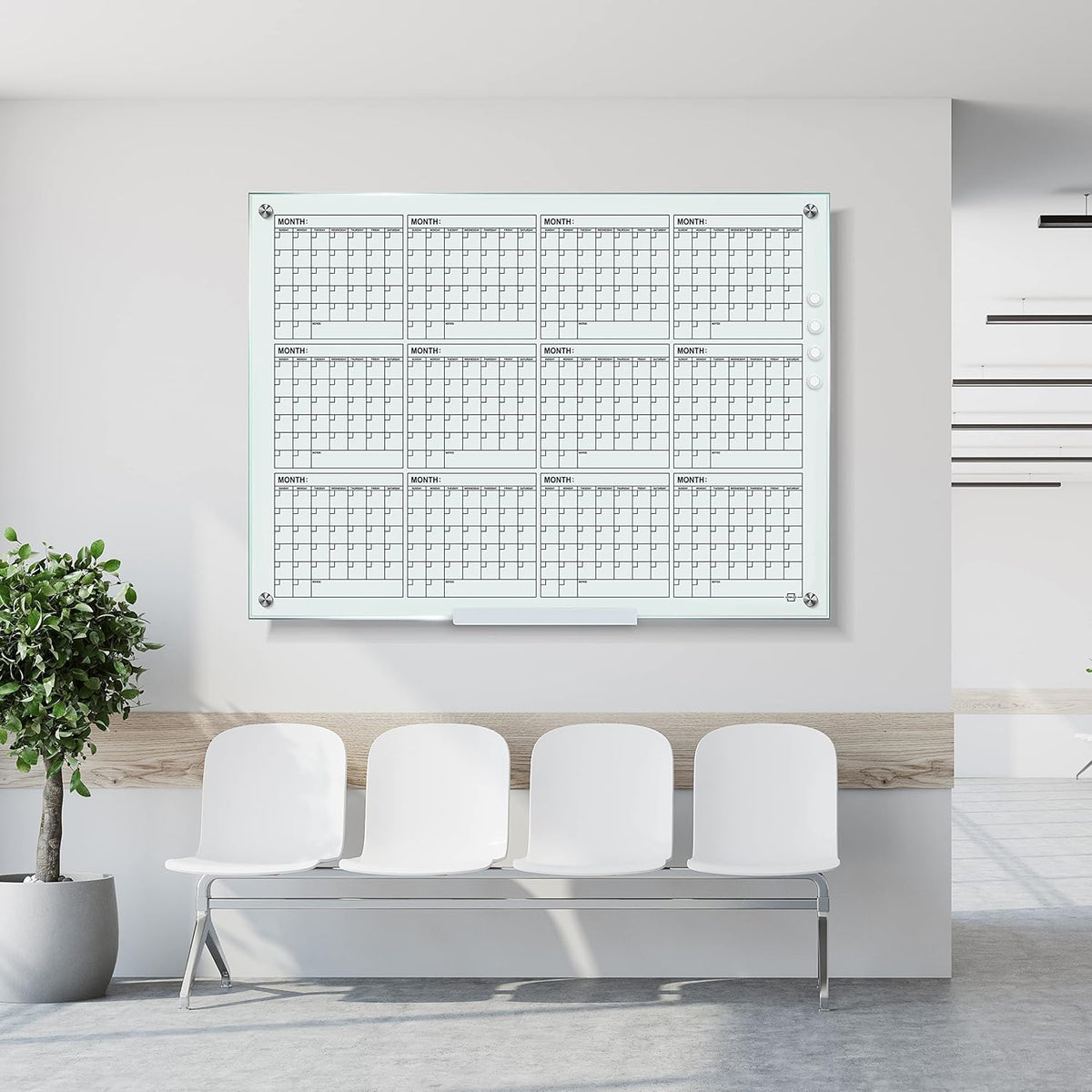 Magnetic 34”x46” Glass Whiteboard Calendar Yearly Dry Erase Planner for Wall Large Glass Whiteboard Calendars for Home and Office