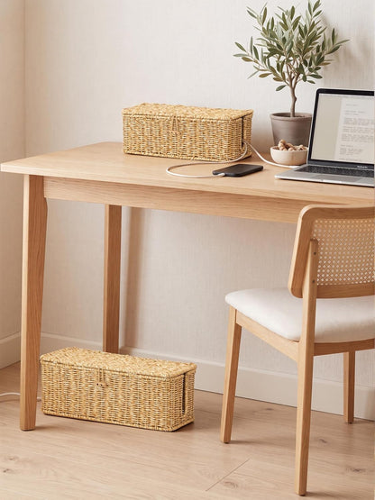 Cable Management Box, Cord Organizer with Lid & Cable Ties - Brown, L