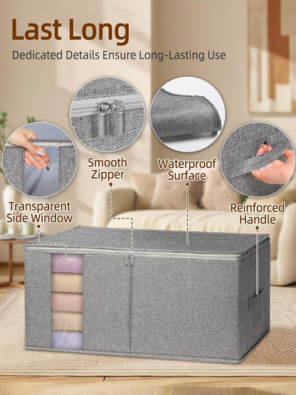 90L Rigid-Structured King Size Comforter Storage Bag, 2 Pack, Gray