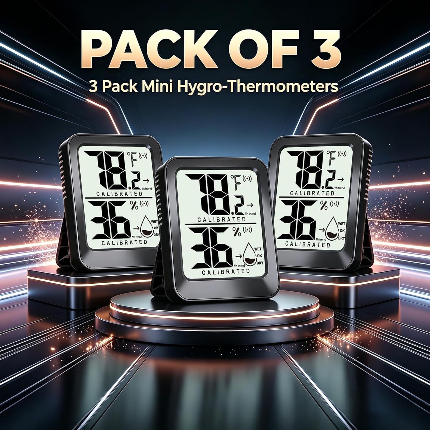 3 Pack Room Thermometer Indoor Hygrometer Digital Mini Humidity Meter Gauge with Temperature and Humidity Monitor Sensor for House, Pet, Plant, Incubator - Battery Included