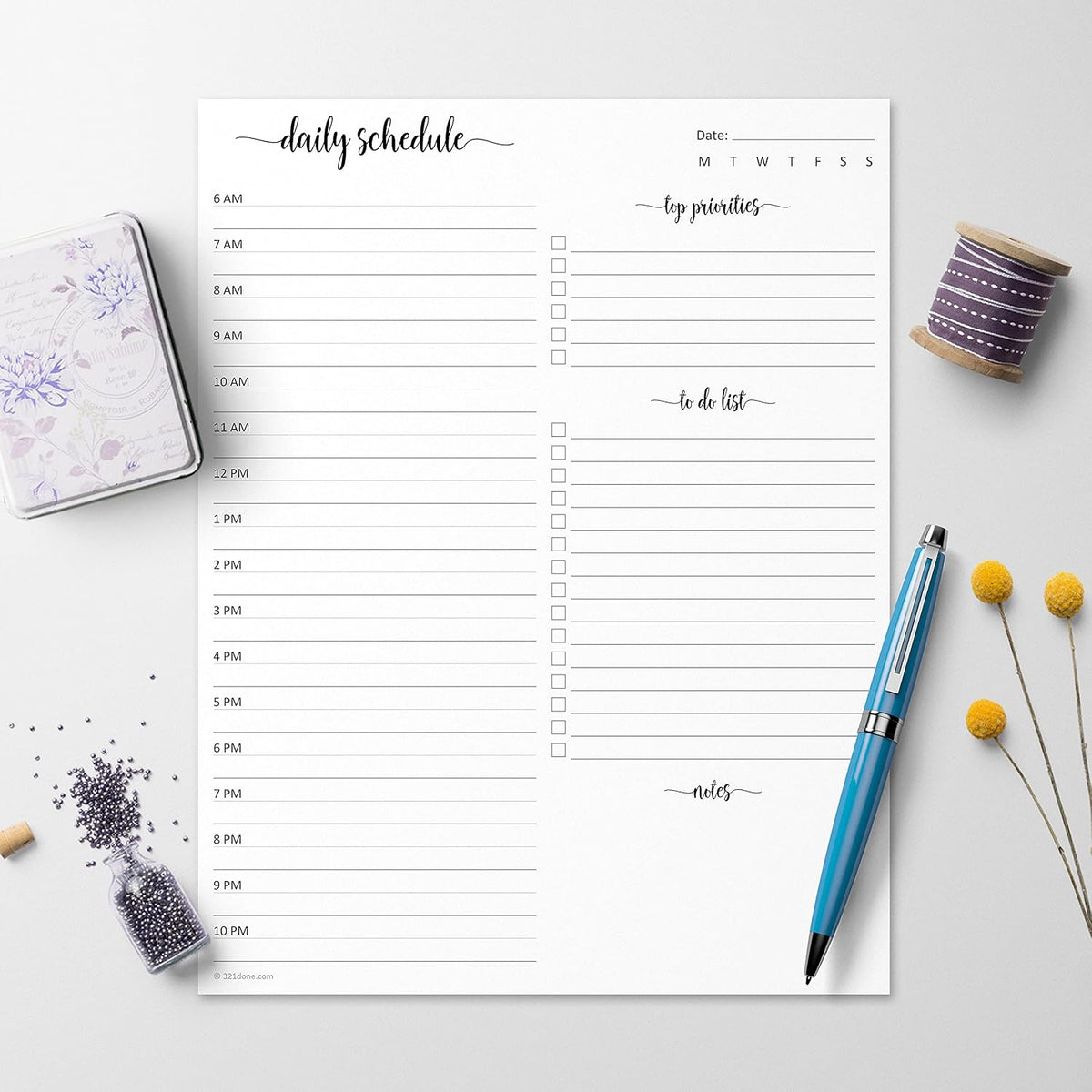 321Done Daily Schedule Notepad, 5.5x8.5 Inches, 50 Sheets, Undated