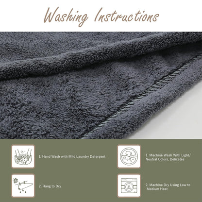 myHomeBody Hair Towel Wrap, Luxury Quick Drying Turban, Ultra Soft Absorbent Charcoal Fiber Cap, with Coconut Shell Button – Gray
