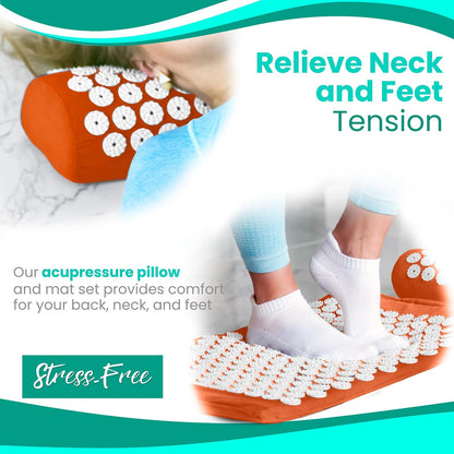 Sivan Health and Fitness Acupressure Mat and Pillow Set - Grounding Mat for Stress, Back & Neck Pain - Acupuncture Point Massage Mat for Muscle Relaxation, Sciatica, & Meditation - Includes Carry Bag