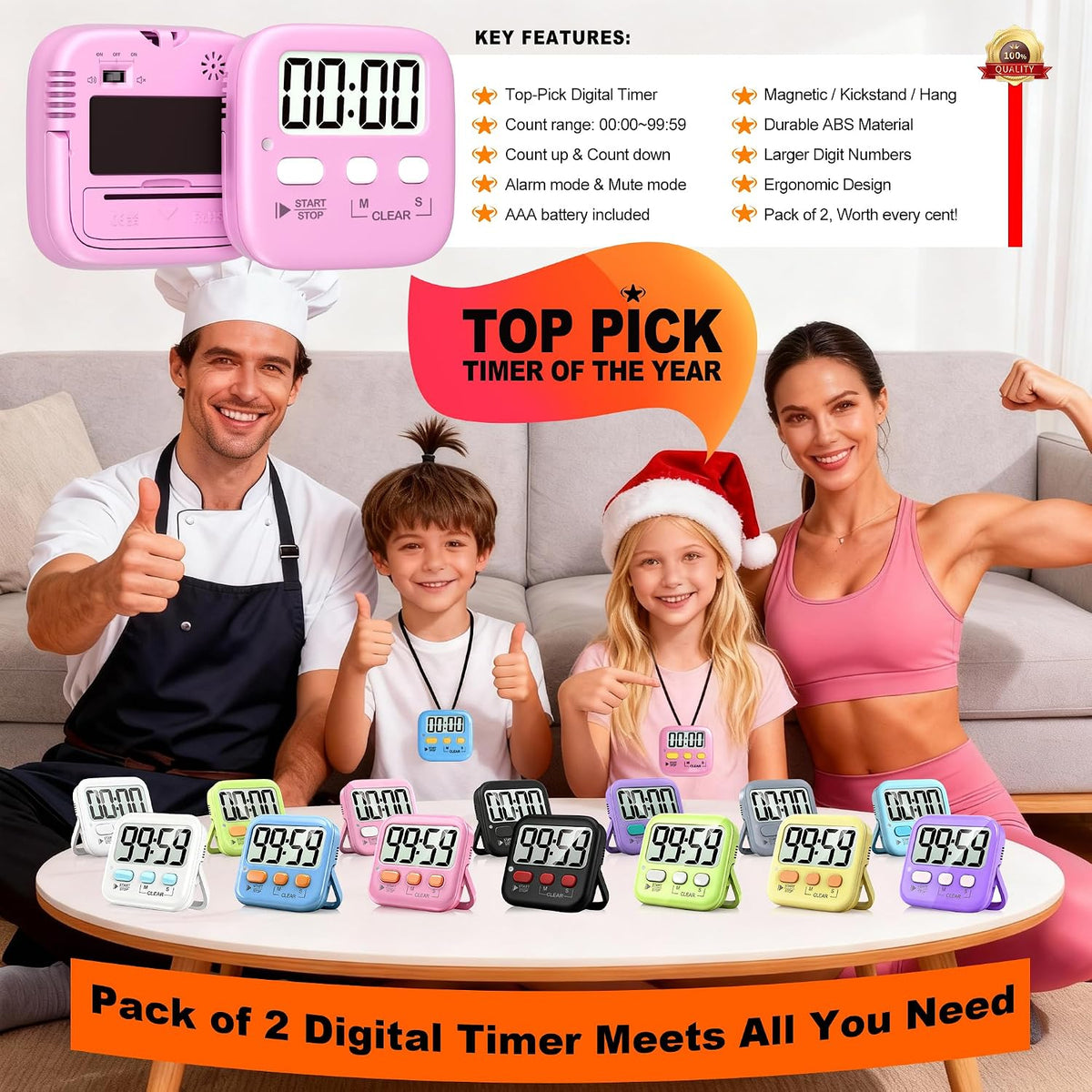 Antonki 2 Pack Digital Timer for Kids Classroom Kitchen Timers for Cooking
