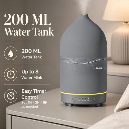 Gooamp 200ML Ceramic Essential Oil Diffuser for Home - Ultrasonic Aromatherapy Diffuser Humidifier with 7 Color LED Lights, Auto Shut-Off, 3 Timers for Bedroom, Office, Yoga, Black