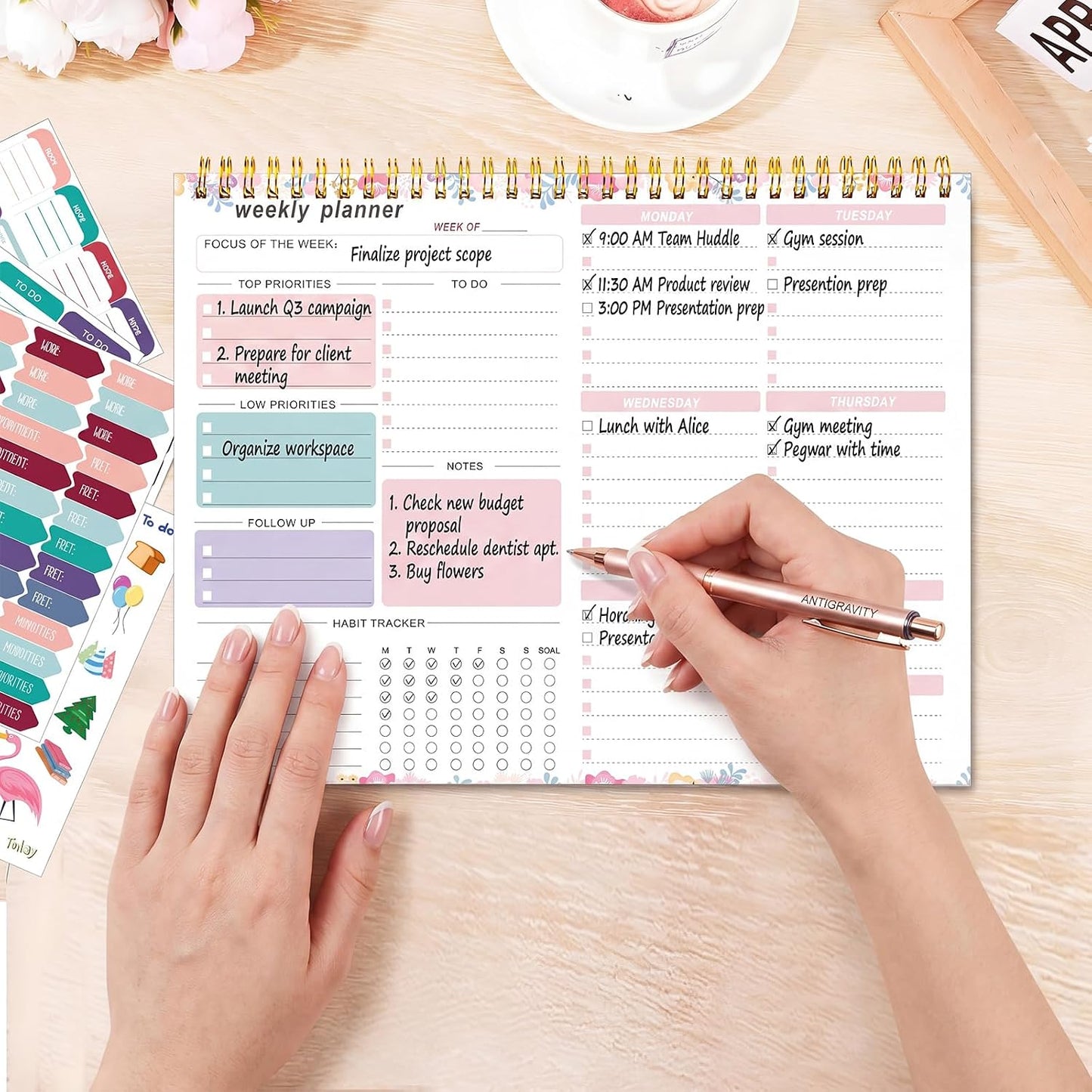Weekly To Do List Notepad, 8.5''x11'' Weekly Desk Planner with 52 Tear Off Sheets Undated Weekly Planner Habit Tracker & Productivity Organizer for Home and Work, Pink