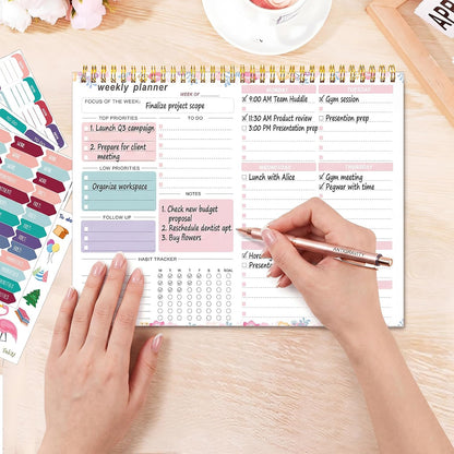 Weekly To Do List Notepad, 8.5''x11'' Weekly Desk Planner with 52 Tear Off Sheets Undated Weekly Planner Habit Tracker & Productivity Organizer for Home and Work, Pink