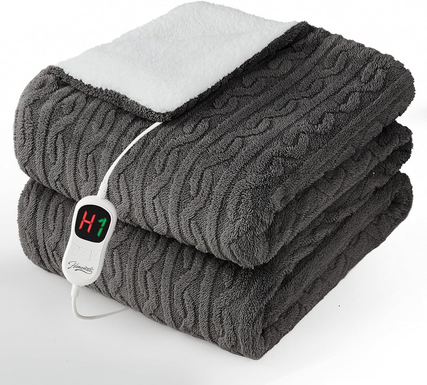 Homemate Electric Heated Blanket Twin - 62"x84" Heating Bed Blankets Throw with 10 Heating Levels 8 Hours Auto Off Fast Heating Over-Heated Protection Ultra Soft Warm Flannel ETL Certified Grey - Colors A