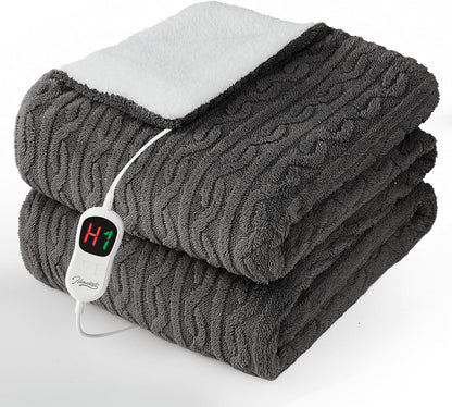 Homemate Electric Heated Blanket Twin - 62"x84" Heating Bed Blankets Throw with 10 Heating Levels 8 Hours Auto Off Fast Heating Over-Heated Protection Ultra Soft Warm Flannel ETL Certified Grey - Colors A