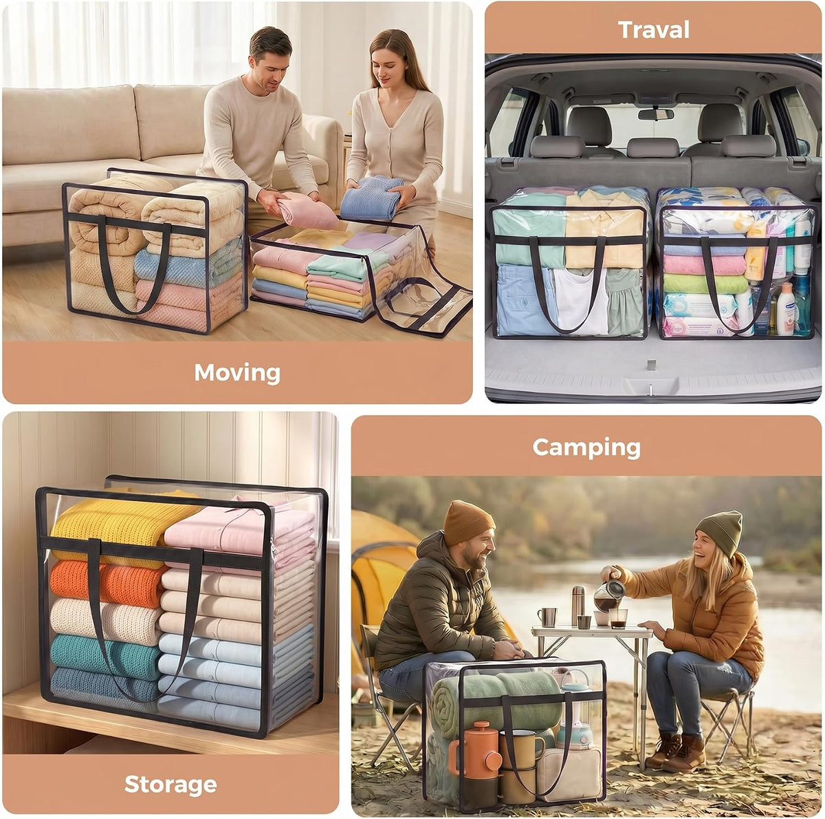 Clear Storage Bags for Clothes, 45L Closet Organizers and Storage