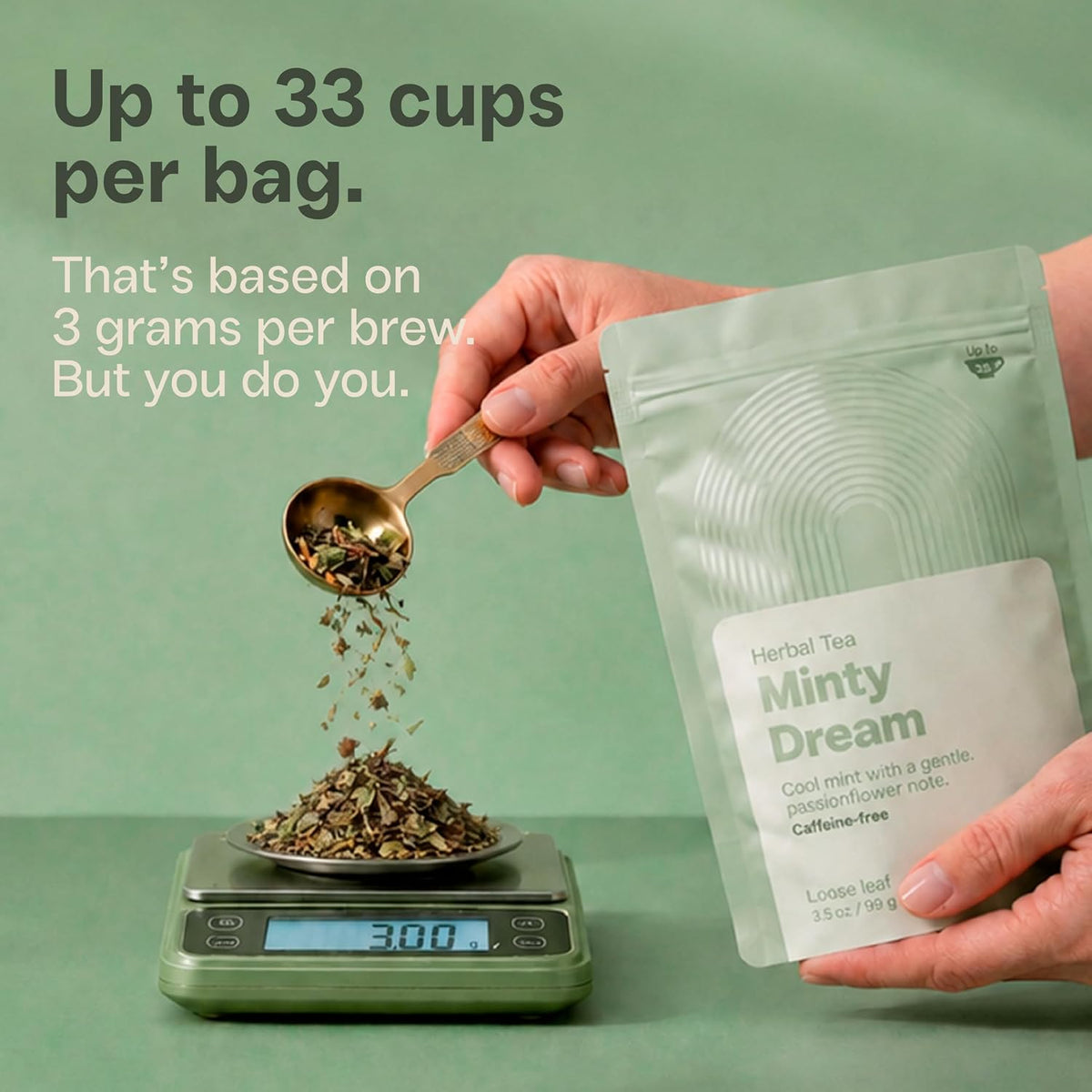 Viante Minty Dream Caffeine Free Herbal Tea, Loose Leaf Peppermint Tea with Rooibos and Passionflower, Naturally Caffeine Free Evening Tea, Calm Wind Down Blend, 3.5 oz Resealable Pouch