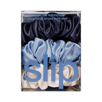 slip Large Scrunchie Multi | Set of 3 Pure Silk Large Scrunchies | Includes 1 Pink, 1 Caramel, 1 Black | 100% Mulberry Silk, Anti-Crease, Gentle on Hair, Reduces Breakage | Stylish & Durable