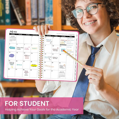 Planner 2026-2027 for Women & Men, Academic Monthly and Weekly Calendar Planner, Jul 2026 - Jun 2027, A5 (6.3" x 8.5"), Teacher Student Planning Book with Tabs, Ideal for Office School Supplies - Pink
