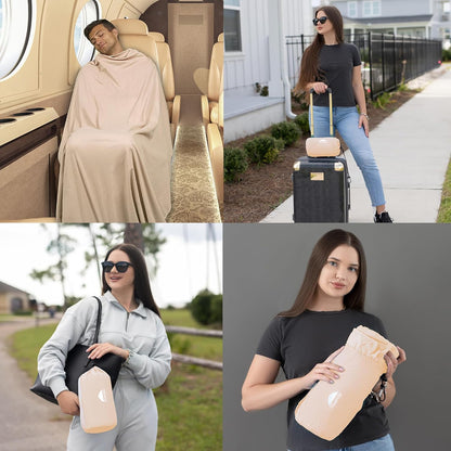 BlueHills Travel Blanket Pillow Compact Lightweight Pocket Size Airplane Traveling Essential Flight Trip Throw in Bag Portable Case Plane Accessory Gray L01