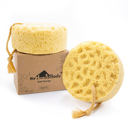 myHomeBody Bath Sponge, Foam Loofah, Body Scrubber for Bathing, Exfoliating Shower Pouf for Shower – Large Size, Lots of Lather, Curvy, 3 Pack