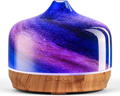 Porseme 500ml Glass Essential Oil Diffuser Aromatherapy Ultrasonic Cool Mist Humidifier 15-21 Running Hours Waterless Auto-Off Air Diffusers for Sleeping Yoga Working Spa(Light Blue)