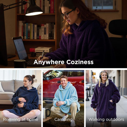 Bedsure Wearable Blanket Hoodies, Blanket Hoodie as Mothers Day Birthday Gifts for Mom Women, Warm Cozy Soft Sweatshirt Hooded Blankets for Women Men Adults, Grey, Standard