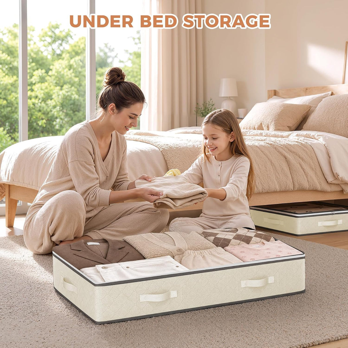 Budding Joy 95L Under Bed Storage Containers, 4 Pack Closet Organizers Grey