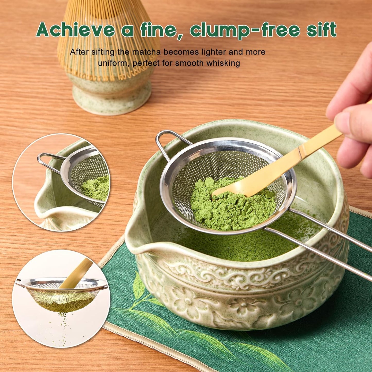 Matcha Whisk Set, Matcha Kit 9-Pcs, Bamboo Whisk and Ceramic Bowl with Spout & Measuring Spoon & Cup, Japanese Ceremony Matcha Tea Making Tools, Ideal Gift for Tea lover