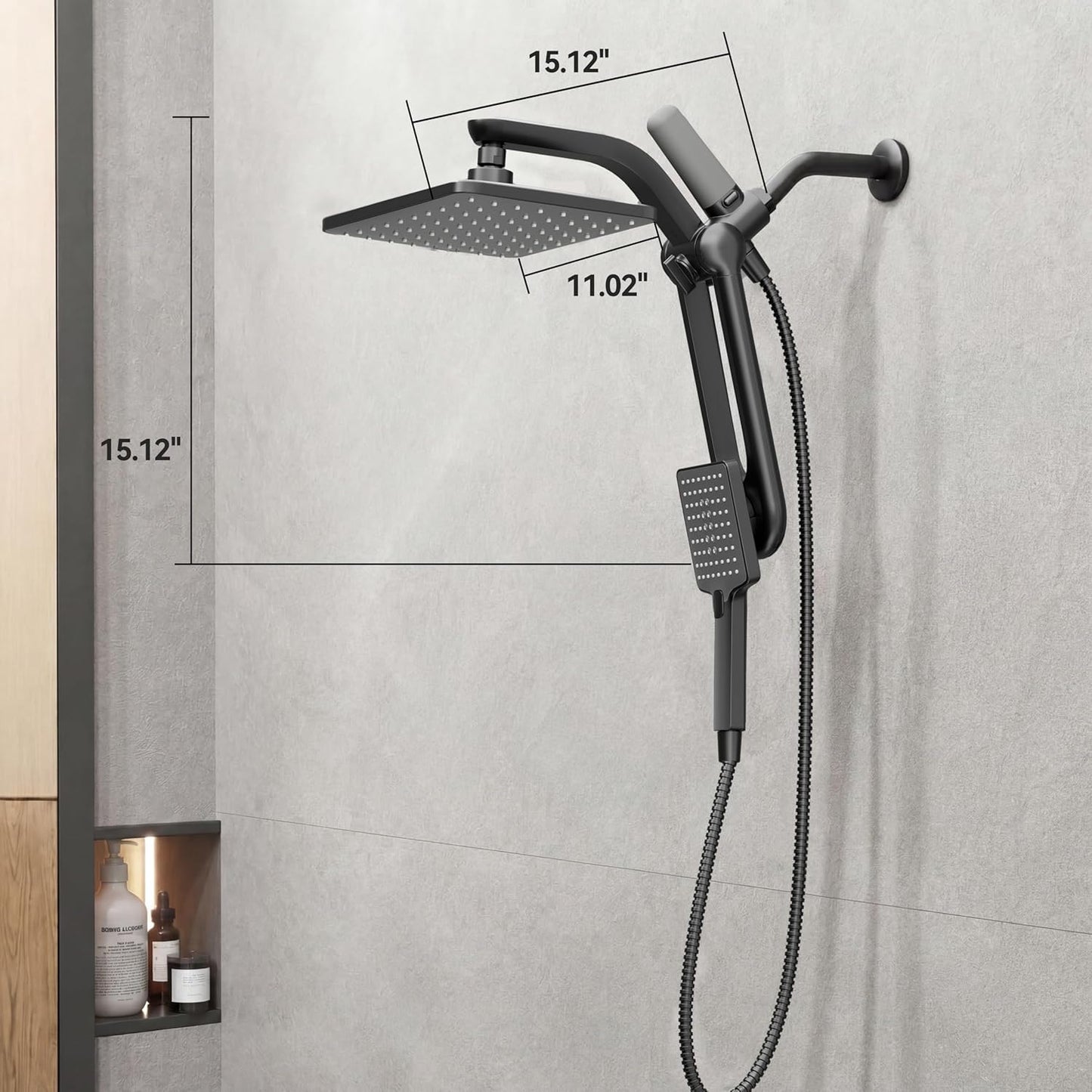 Dual Filtered Rainfall Handheld Shower Head Spray Combo, DAKINGS 7-Mode Shower Head With Handheld Spray Combination, Upgraded 11" High Flow Rain Handheld Spray Combo With Fixed Showerhead, Matte Black